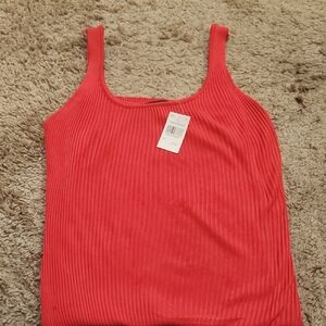 New Look Vibrant Ribbed Tank Top - Coral In Size M